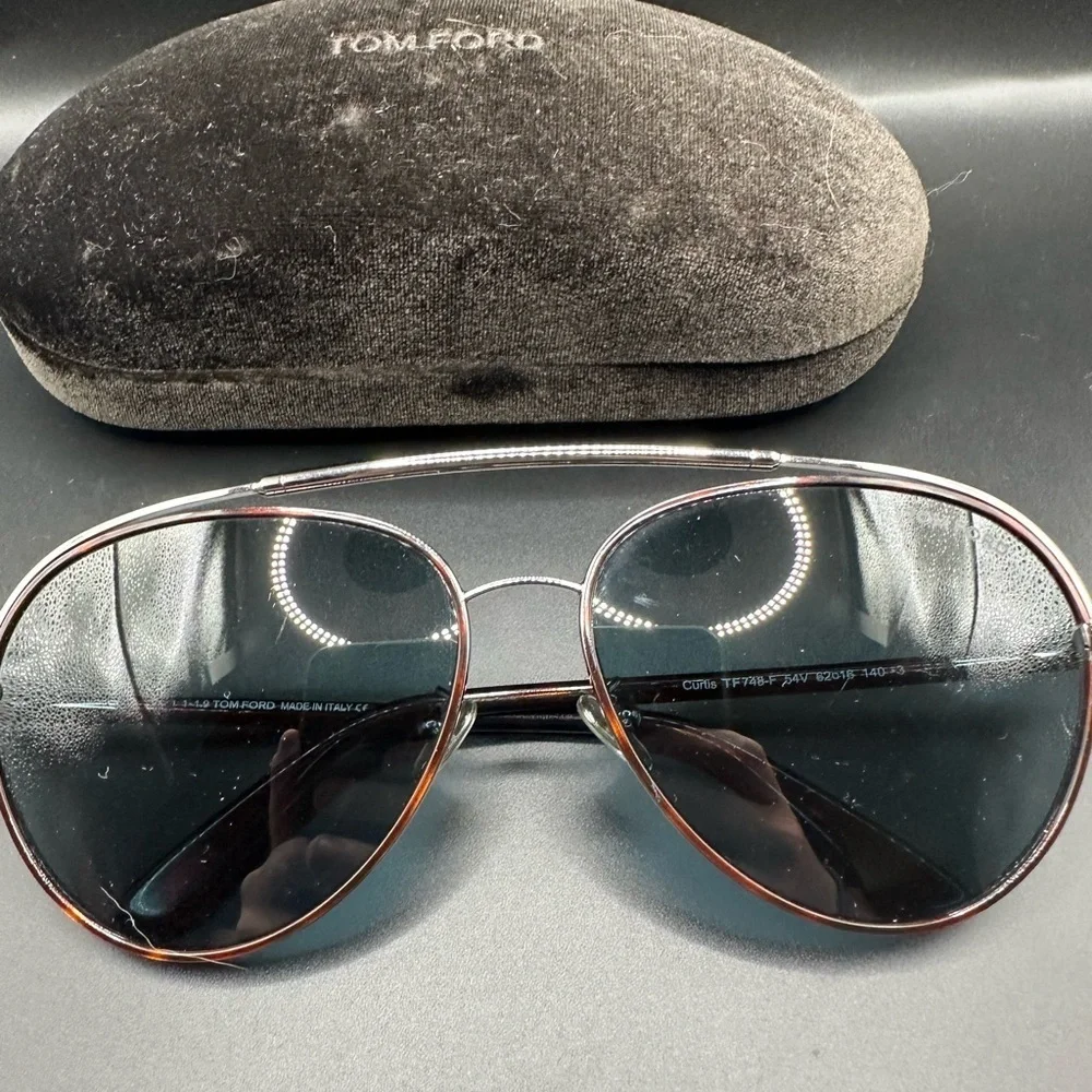 Tom Ford Silver and Blue Curtis Aviator Sunglasses